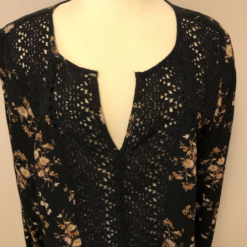 NWOT! Denim & Supply by Ralph Lauren Black Lace Front Floral Top XL